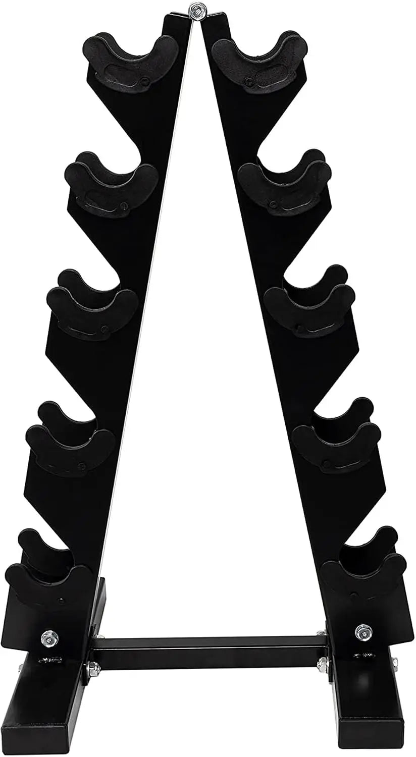 Neoprene Coated Iron Dumbbell Hex Weights Set With Heavy Duty A Frame Storage Stand, Hexagonal Hand Weights Set Non Slip Grip Anti Roll Floor Safe Dumbbells Pair For Home Gym Strength Training, Black