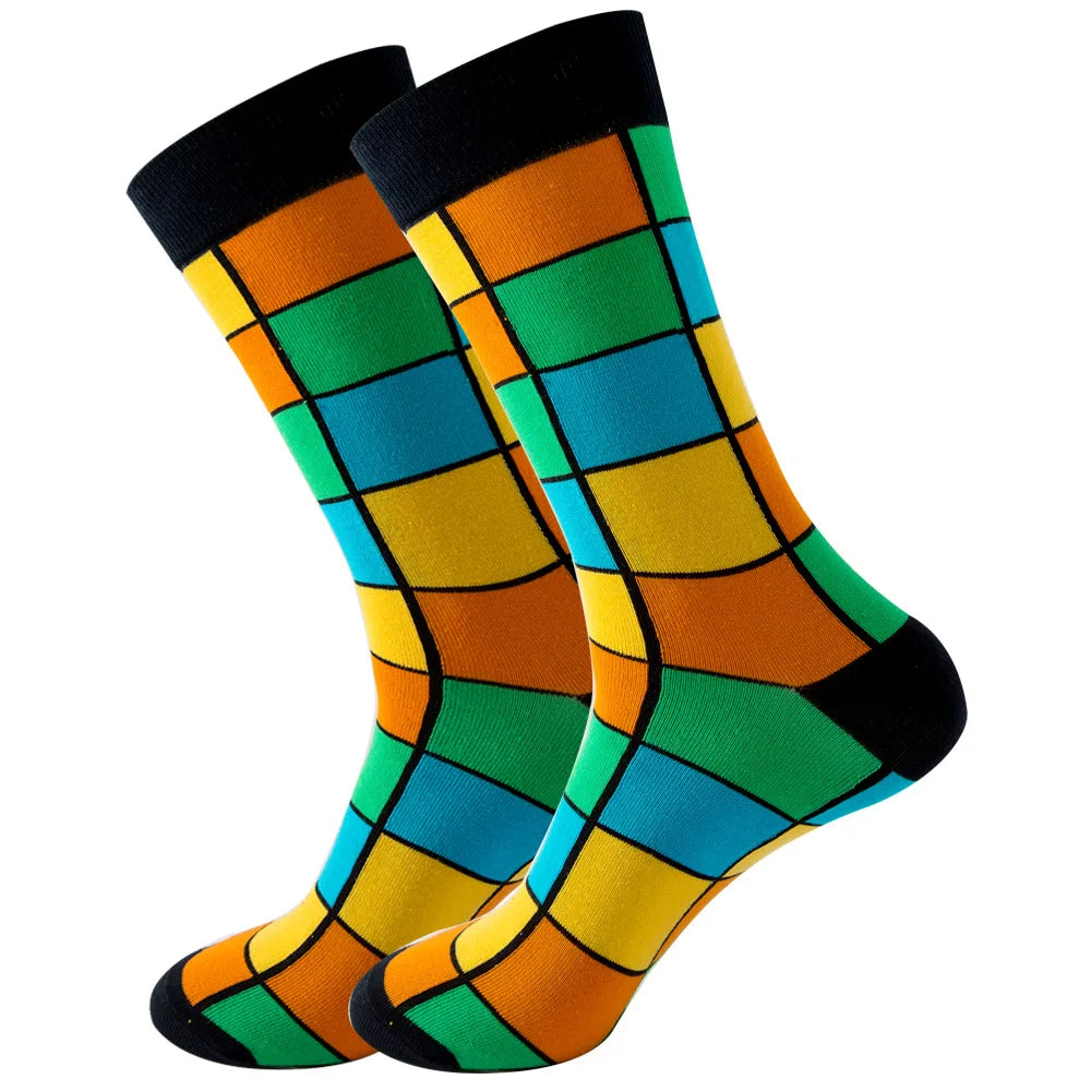 Men's Happy socks Colorful striped women's socks High quality checkered diamond geometry Harajuku combed cotton socks gift socks