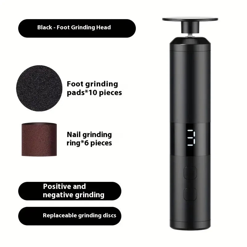 3-speed speed adjustment, LCD display screen, 16 interchangeable heads for home/foot and hand care, fast charging