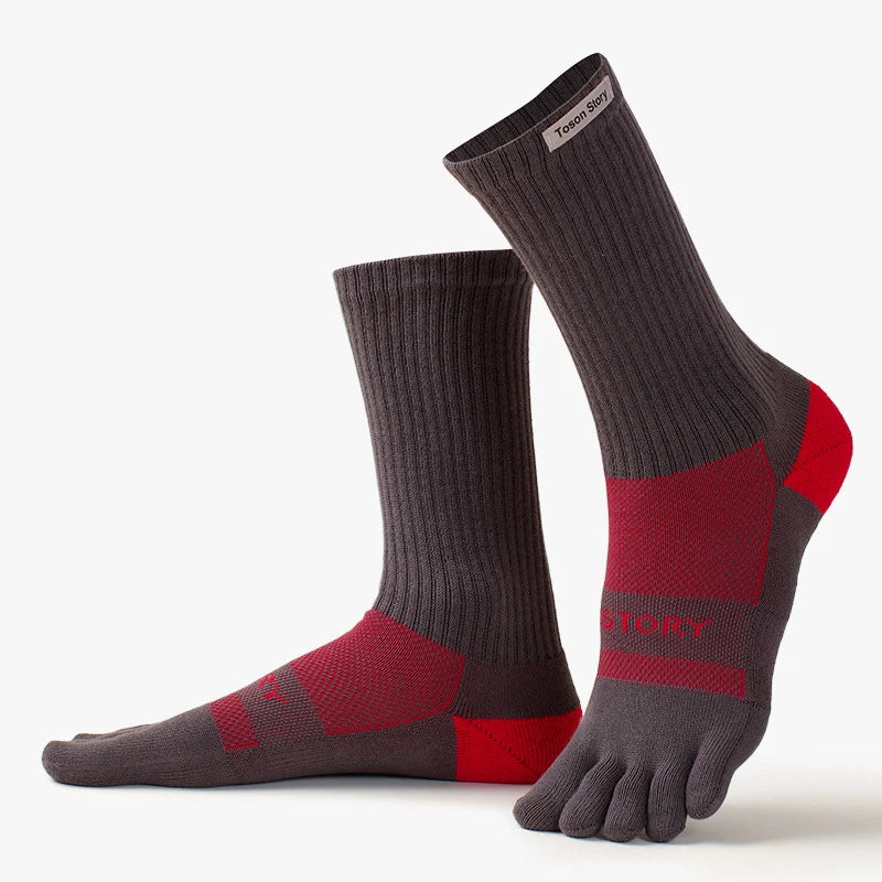 2025 Cotton Men's Sports Five Finger Socks Sweat Absorption Anti-odor Autumn Winter Towel Base Terry Long Tube Split Toe Socks