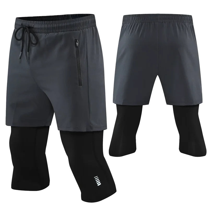 Men Tight Sport 2 In 1 Cropped Pants 2024 Summer Elastic Quick-dry Compression Workout Training Exercise Running Sports Shorts