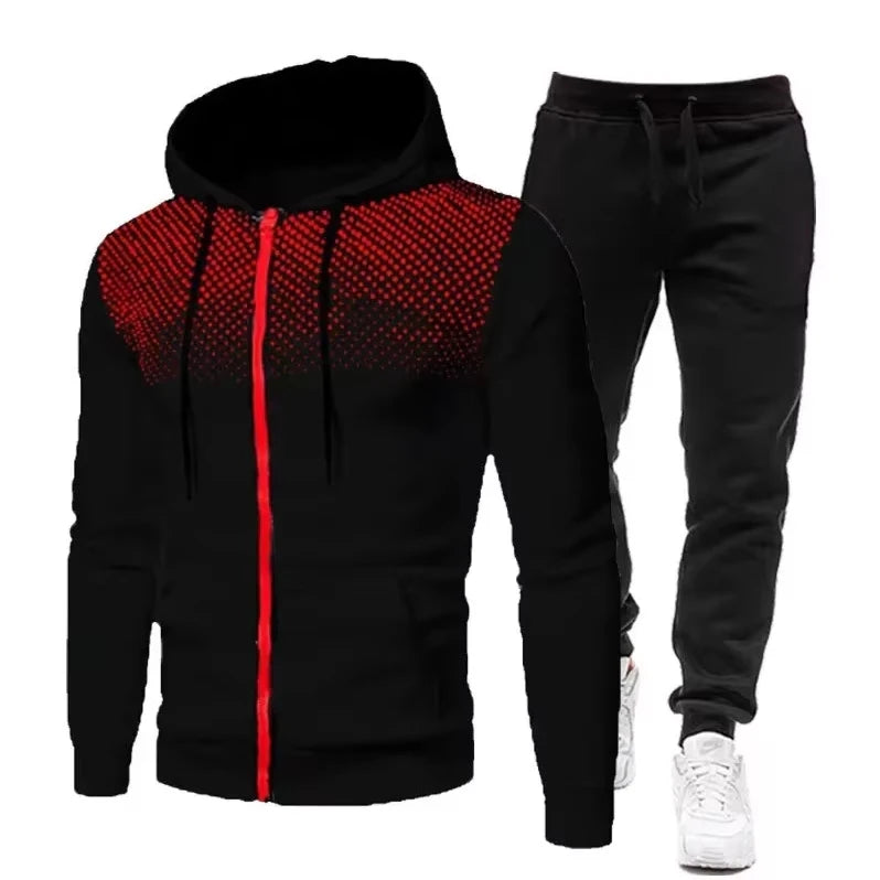 Fashion Print Tracksuit for Men Zipper Hooded Sweatshirt and Sweatpants Two Pieces Suits Male Casual Fitness Jogging Sports Sets