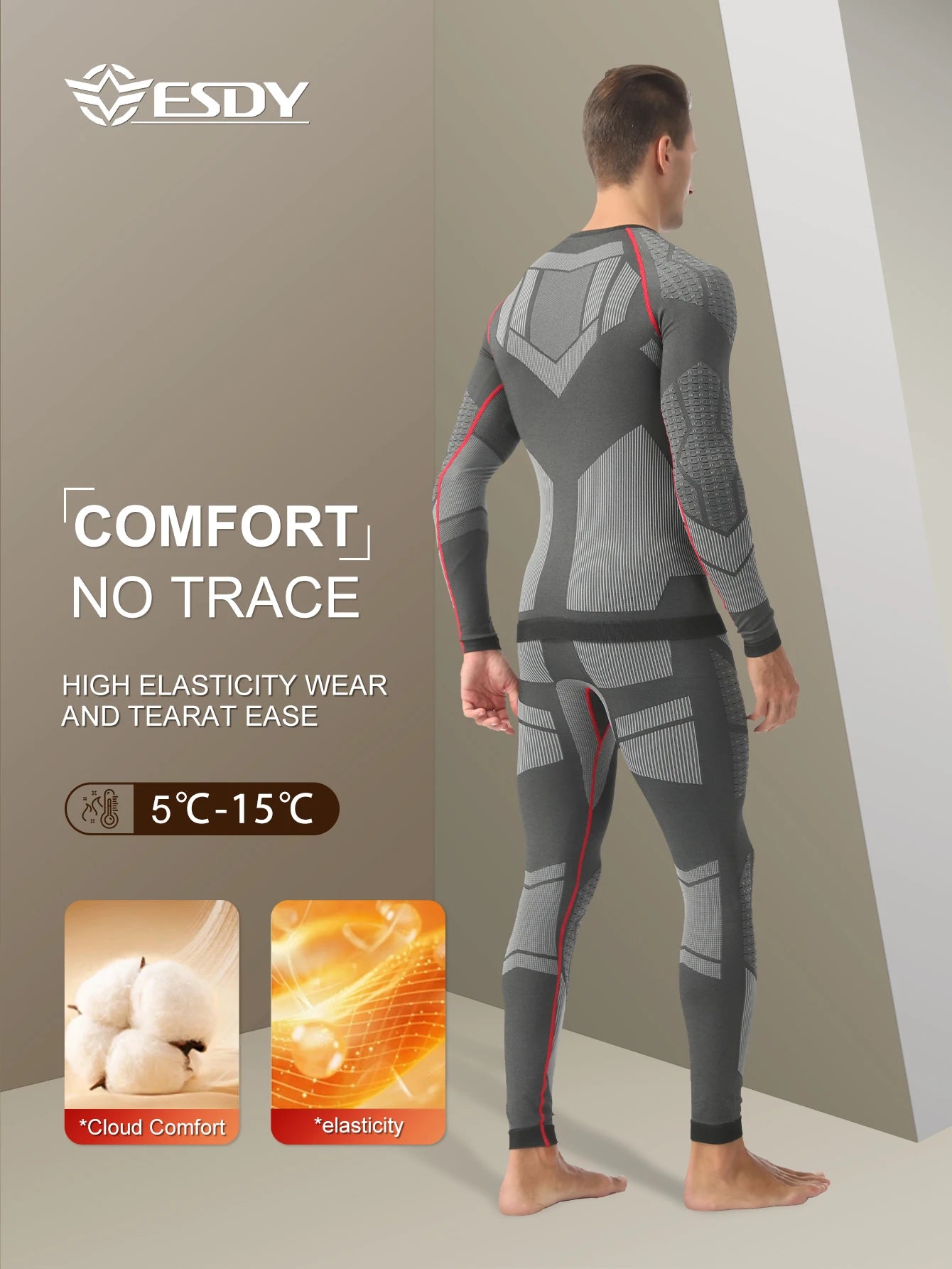 Esdy 1 Set of Men's Sports Compression Thermal Suit Winter Thermal Compression Long-Sleeved Pants Breathable High-Elastic Cold-Proof Sports Suit Winter Outdoor Sports Climbing and Fishing