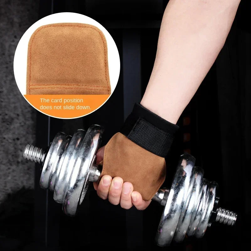2Pcs Cowhide Gym Gloves Grips Anti-Skid Weight Power Booster Belt Lifting Pull-up Deadlift Workout Fitness Palm Training Guards