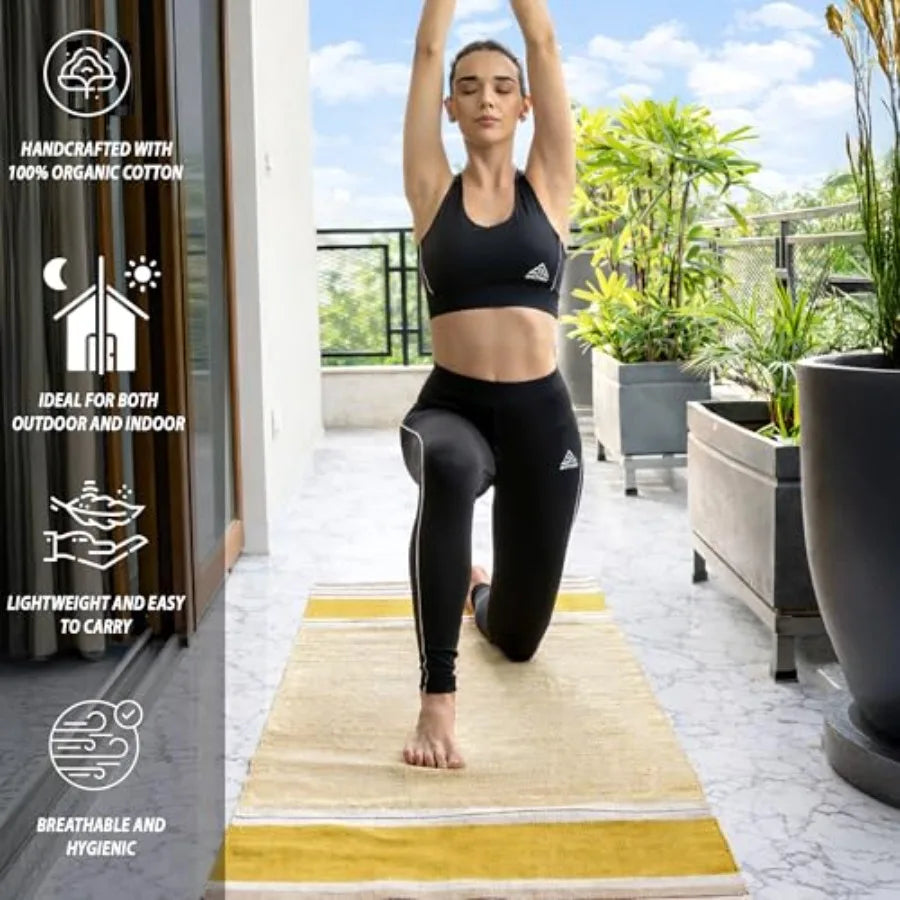 MELLOWBUFF Hand-Woven Cotton Yoga Mat 100% Natural Cloth Yoga Rug for Hot Yoga Exercise Workout Fitness and Meditation Absorben