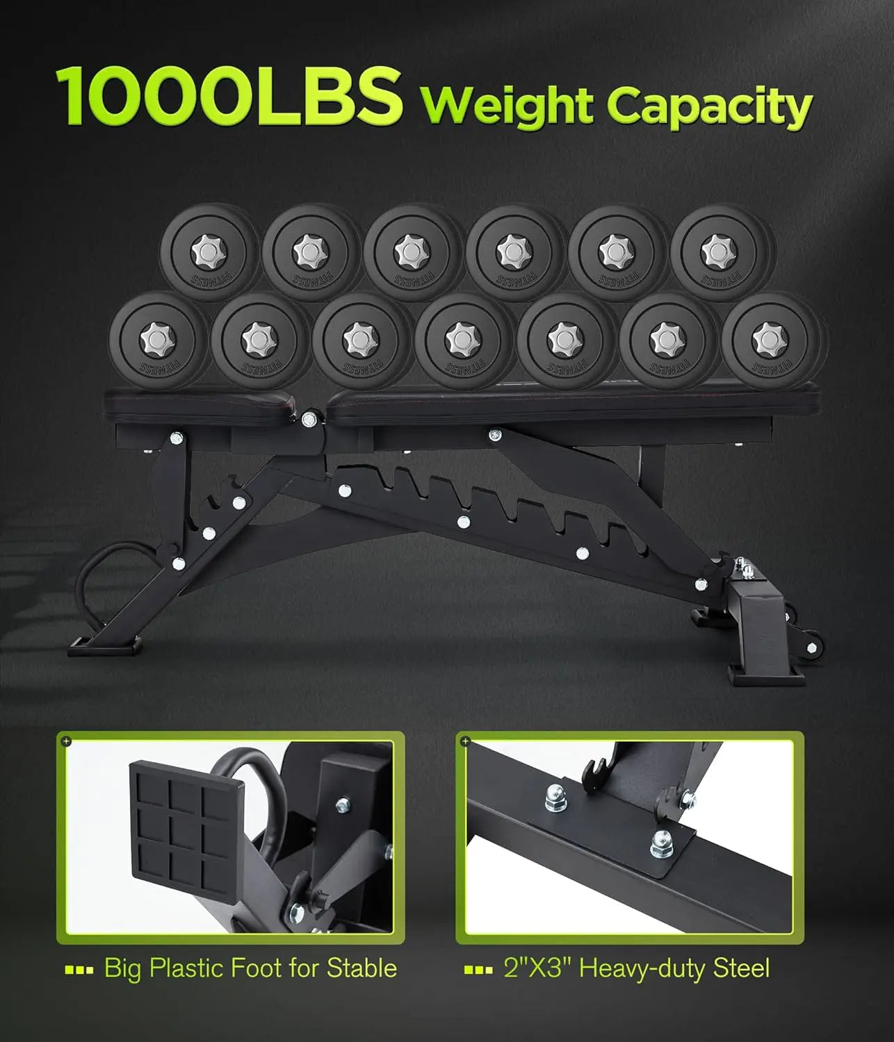 Heavy Duty Weight Bench 1000LB Capacity Adjustable FID Workout Bench Weight Lifting Bench Press for Gym and Home Gym