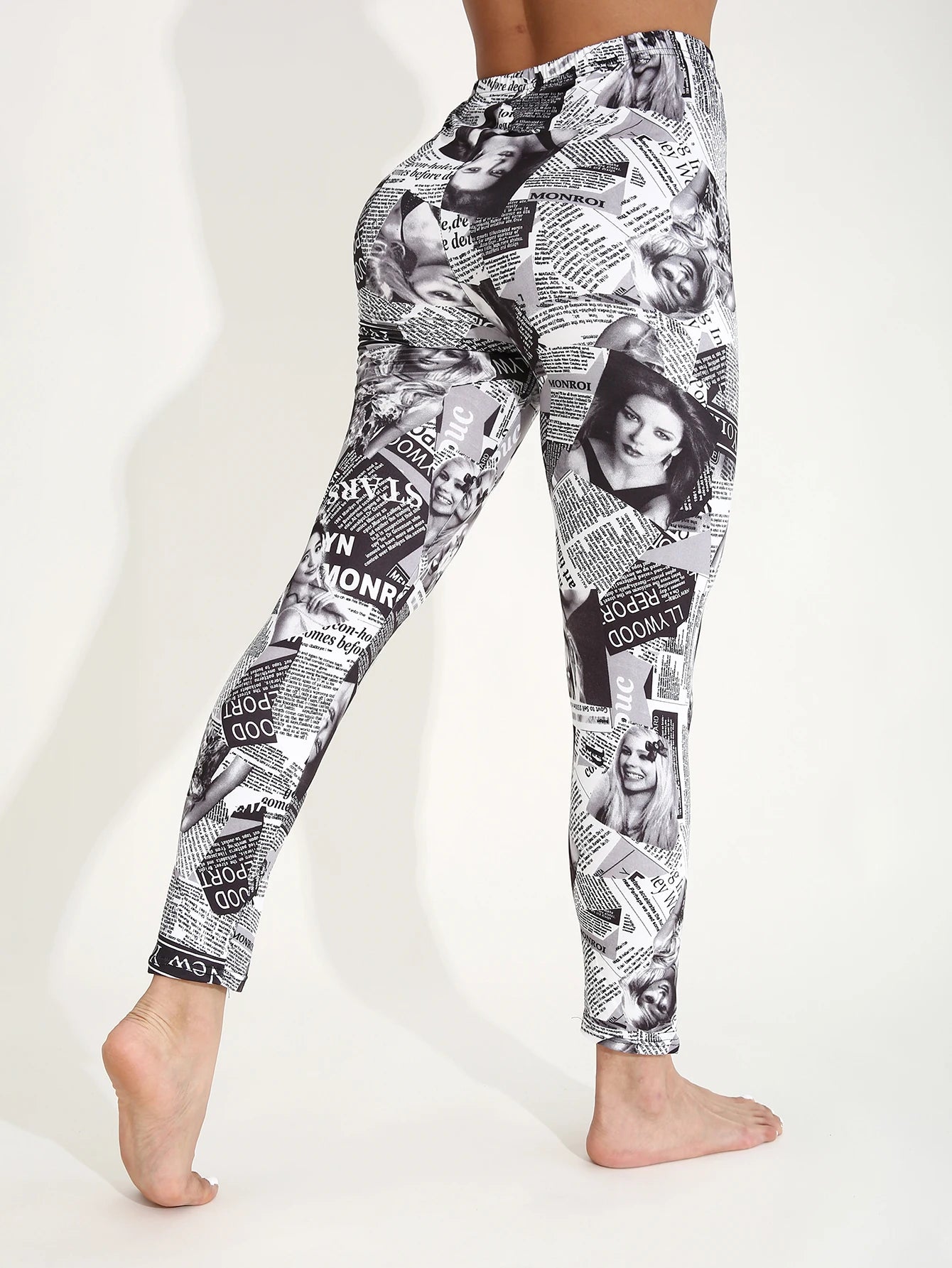 Autumn Winter 1PACK Women's Newspaper Portrait Pattern Sexy Tight Legging Casual Sports Elegant Fitness Yoga Pants