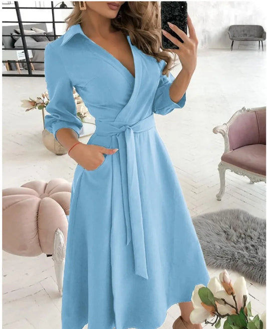 Women's summer off the shoulder hanging neck tie loose women's dress for commuting versatile temperament