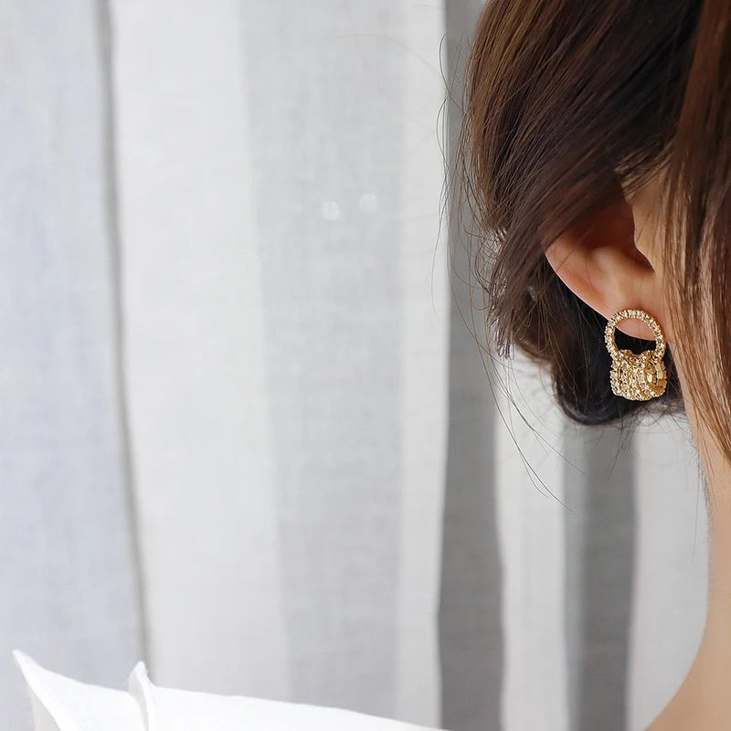 Korean Super Shining Buckle Circle Earrings for Women 14k Real Gold Elegant AAA Zirconia Stud Earring Birthday Gift Brincos