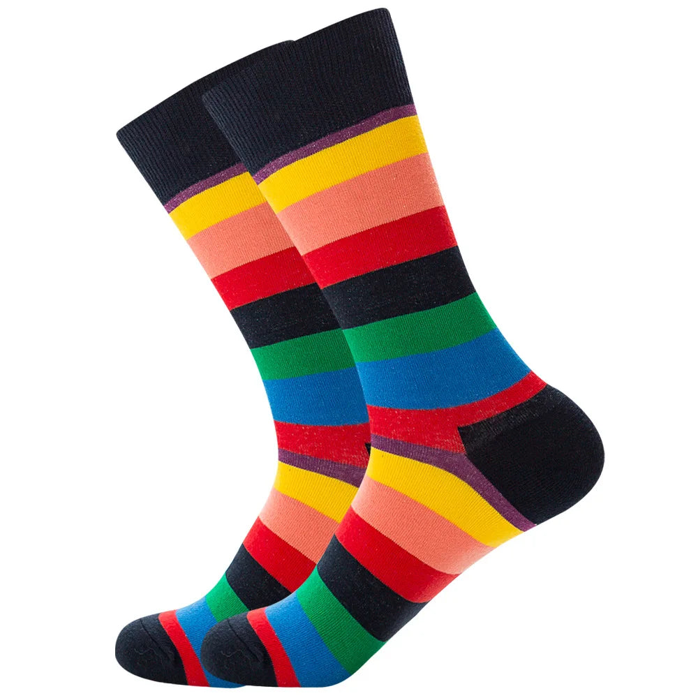 Men's Happy socks Colorful striped women's socks High quality checkered diamond geometry Harajuku combed cotton socks gift socks