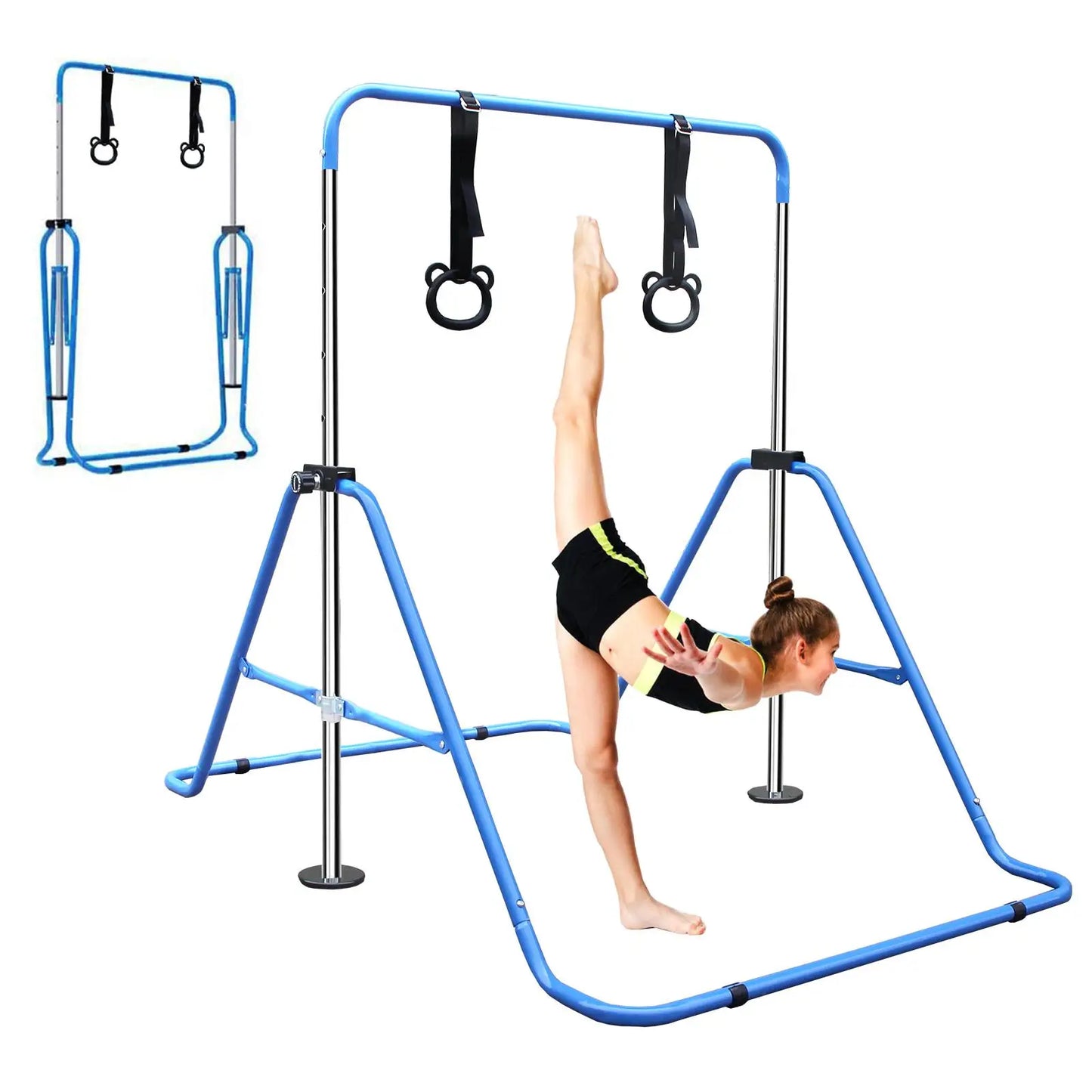 Kids' Adjustable Height Multi-functional Foldable Gymnastic Bar for Home Use
