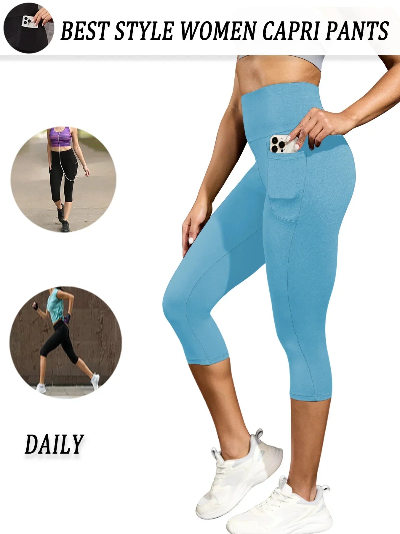 High Waisted capri pants For Women With Pockets Tummy Control No See Through Workout Running Yoga Athletic Push Up Gym Leggings