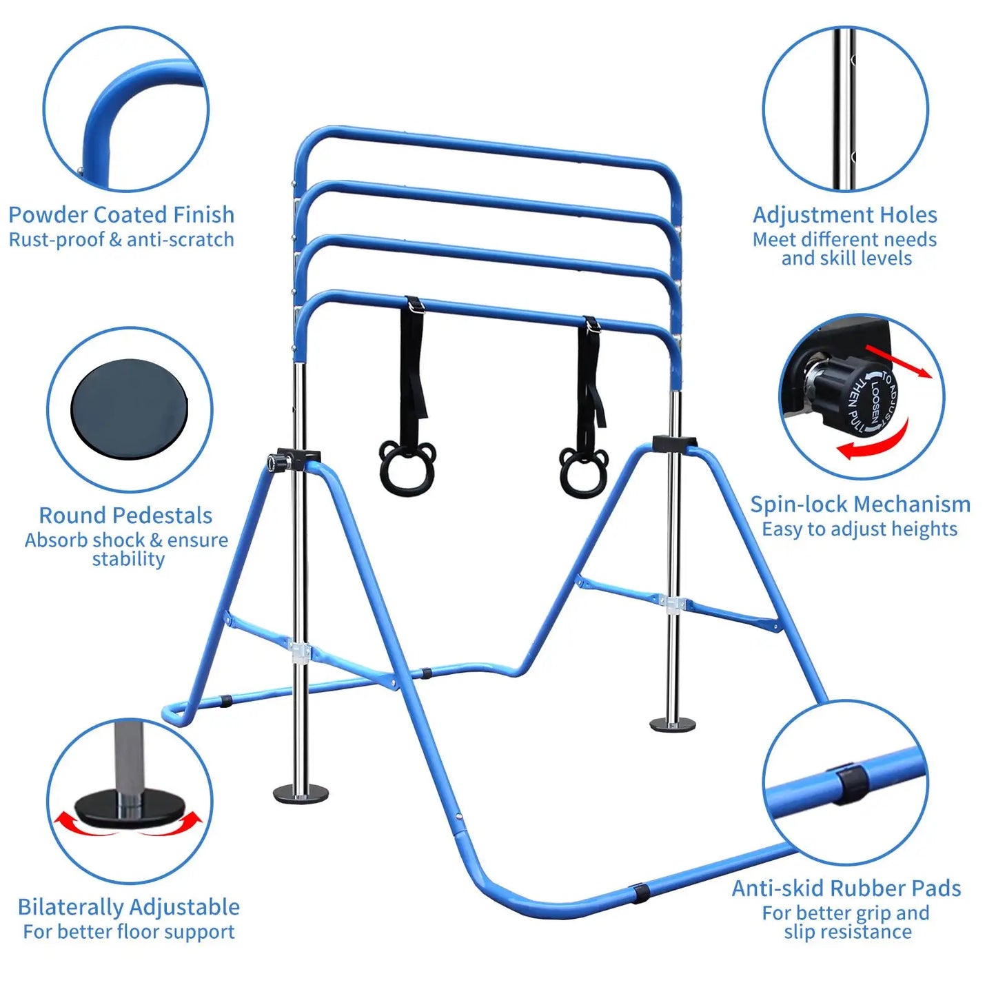 Kids' Adjustable Height Multi-functional Foldable Gymnastic Bar for Home Use