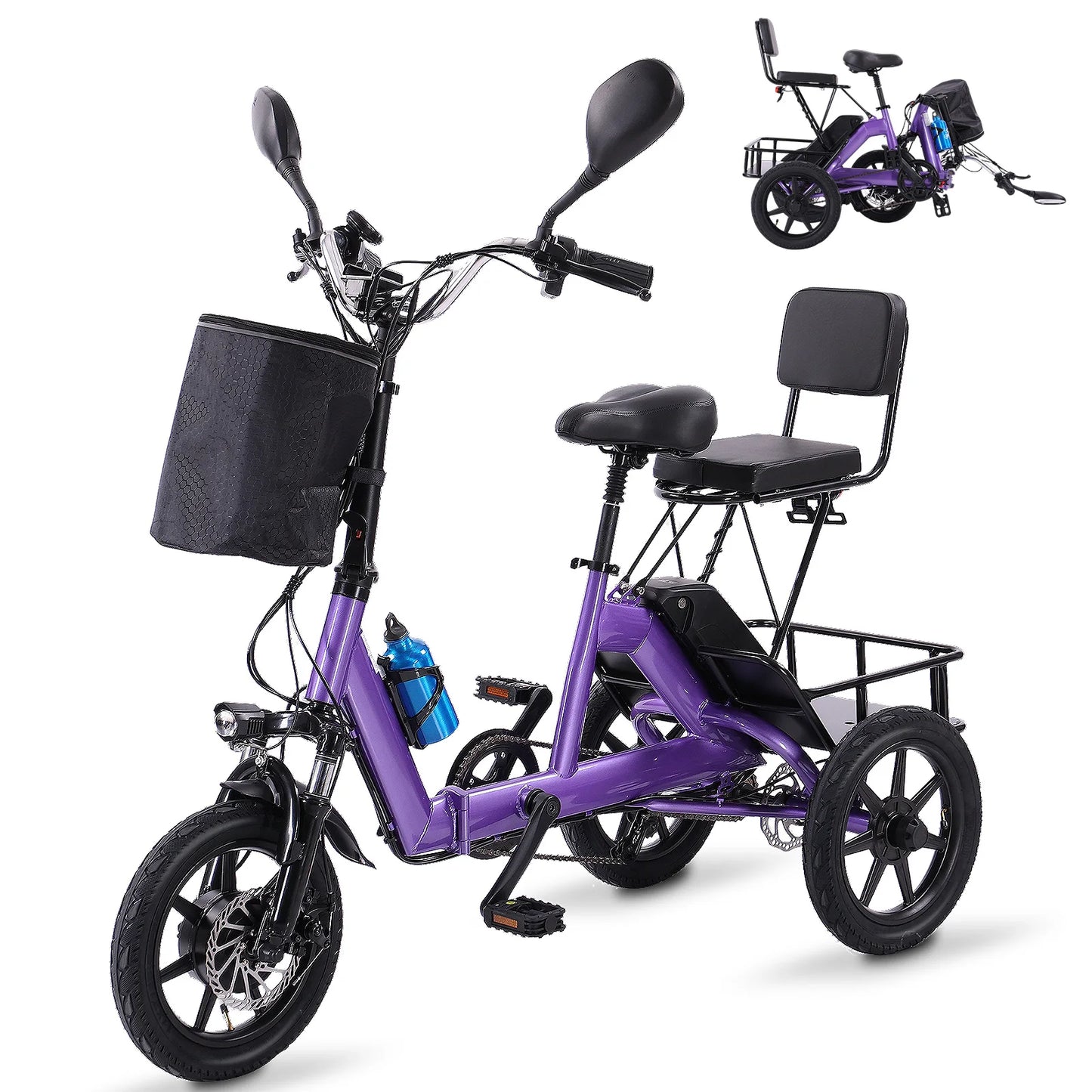 Electric Tricycle for Adults Foldable, 350W Electric Trike, Folding Trike Ebike, 3 Wheel Bikes for Adults 480Wh Removable Batter