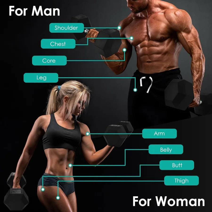 1 Pair 2Pcs 3085LB Rubber Coated Cast Iron Hex Dumbbells for Home Gym Workout Adjustable Weight Training Set with NonSlip Grip