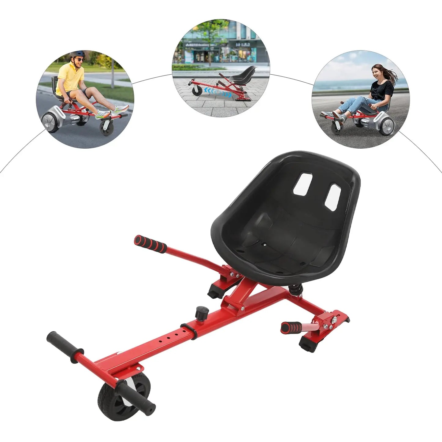Hoverboard Go Kart Seat with Rear Shock Absorption, Adjustable Balancing Scooter