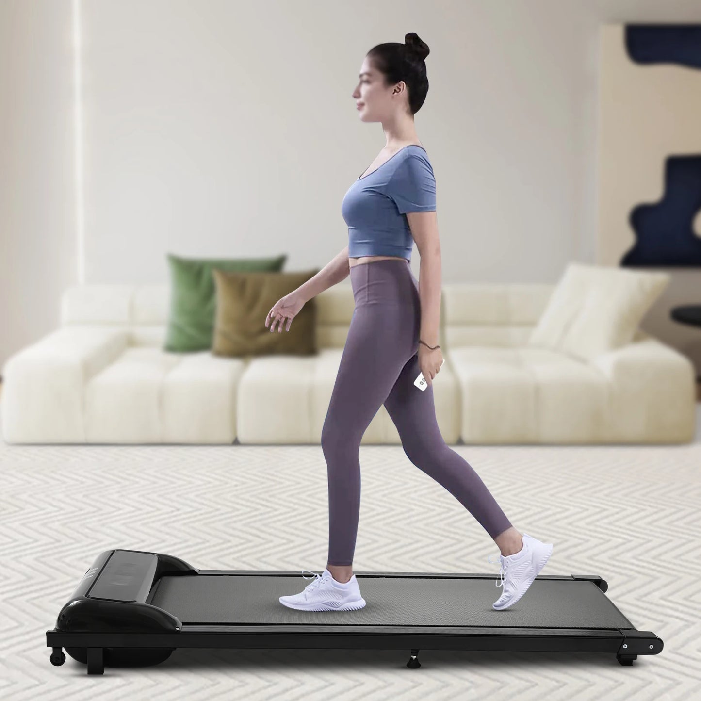 Under Desk Treadmill for Home Office, 2.25HP Quiet Portable Walking Jogging Machine with LED Display, Remote Control, 1-6km/h Speed, 100kg/220.46lbs Capacity, No Assembly Required, Easy Storage Under Bed