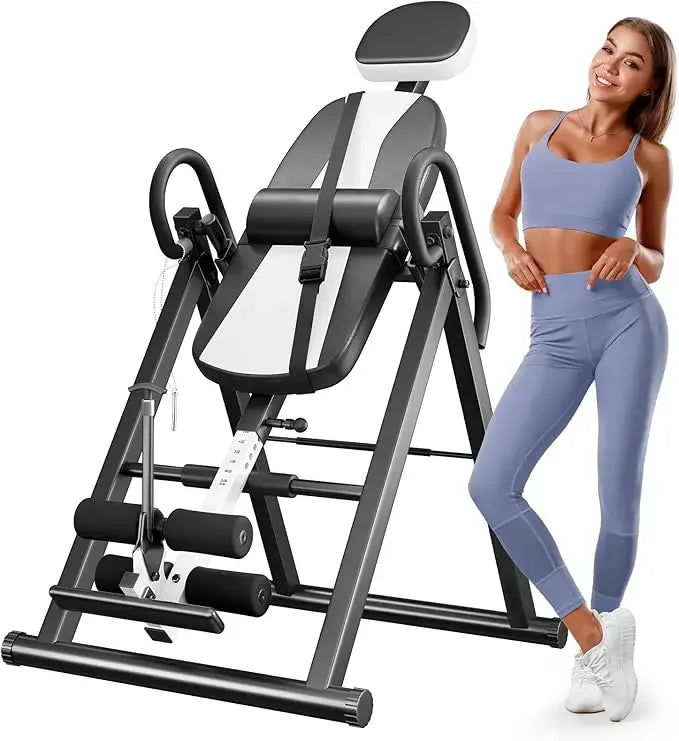 YOLEO Gravity Heavy Duty Inversion Table with Headrest & Adjustable Protective Belt Back Stretcher Machine for Pain Relief Thera