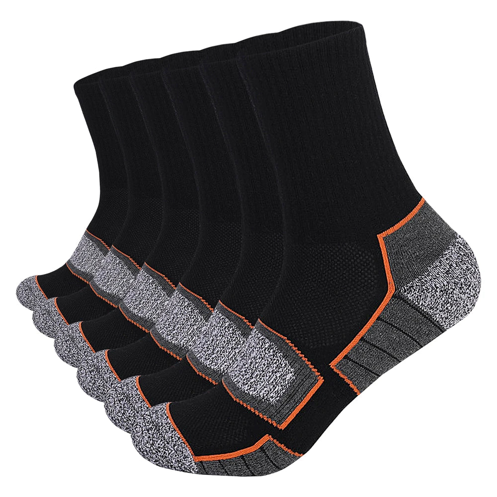 6 Pairs Men's Heavy Cushion Hiking Socks Cotton Anti-Odor Moisture-Wicking Unisex Sizes 35-50 for Trekking Running Multi-Pack