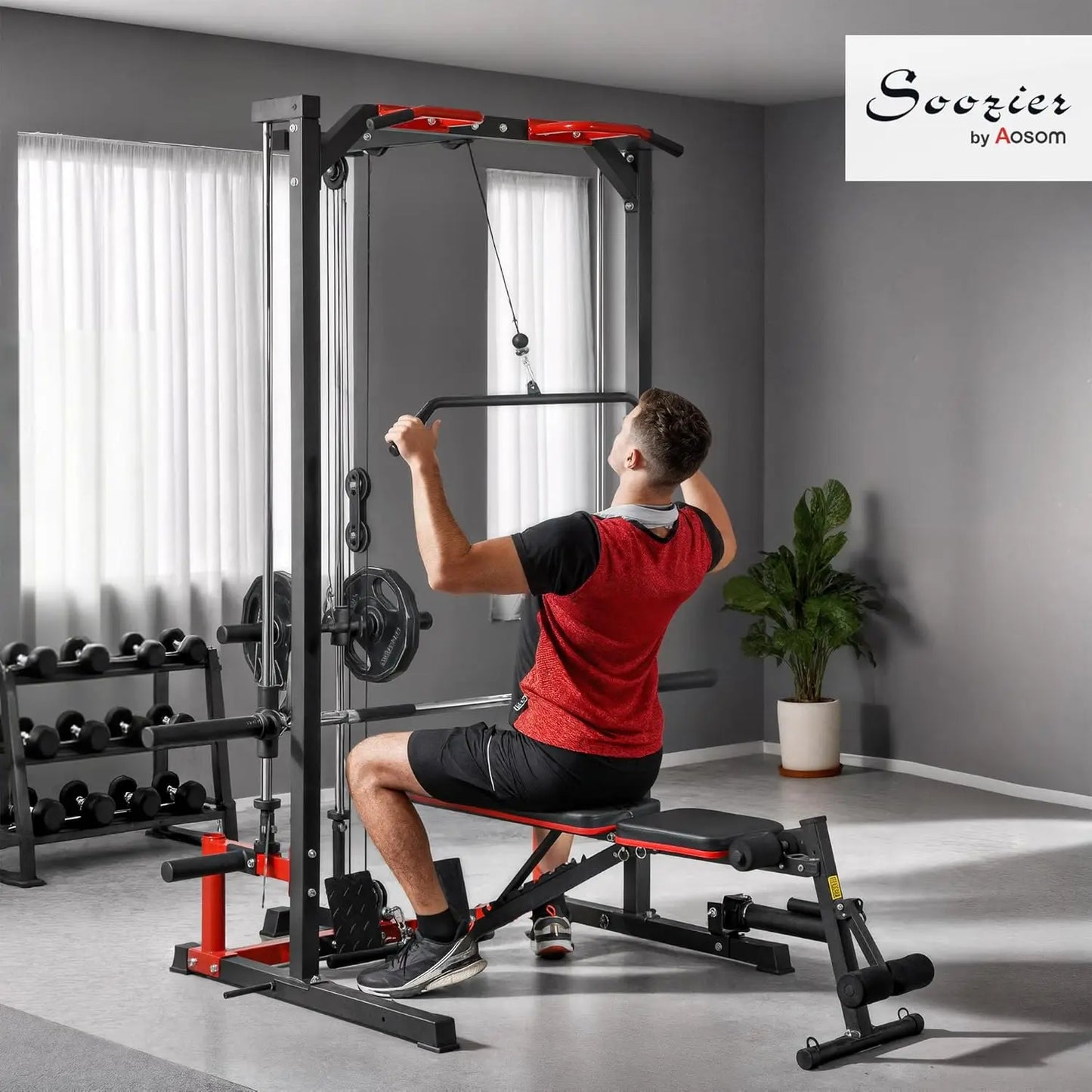 Power Cage Smith Machine, Multi-Function Power Rack with Pull Up Bar, LAT Pull Down System and Squat Rack, Barbell Bar,, Custom