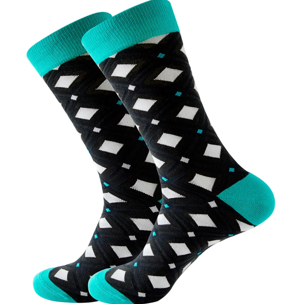 Men's Happy socks Colorful striped women's socks High quality checkered diamond geometry Harajuku combed cotton socks gift socks