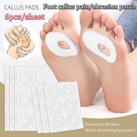 6pcs/sheet Foot Callus Pain Heel Stickers Felt Corns Self-adhesive Sticker Preventing Calluses Pain Abrasion Protective Patches