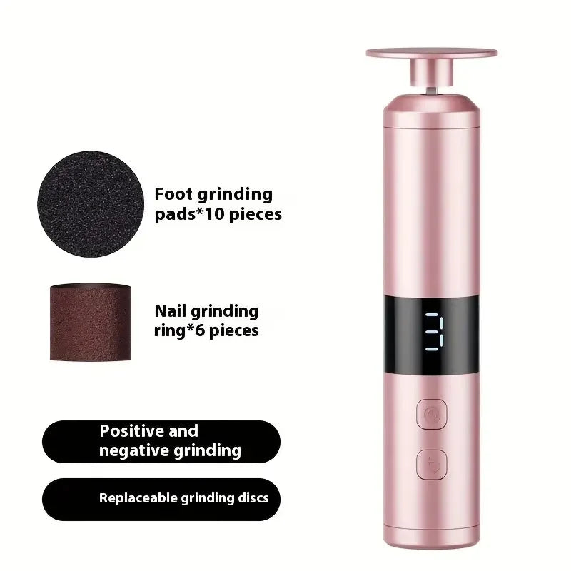 3-speed speed adjustment, LCD display screen, 16 interchangeable heads for home/foot and hand care, fast charging