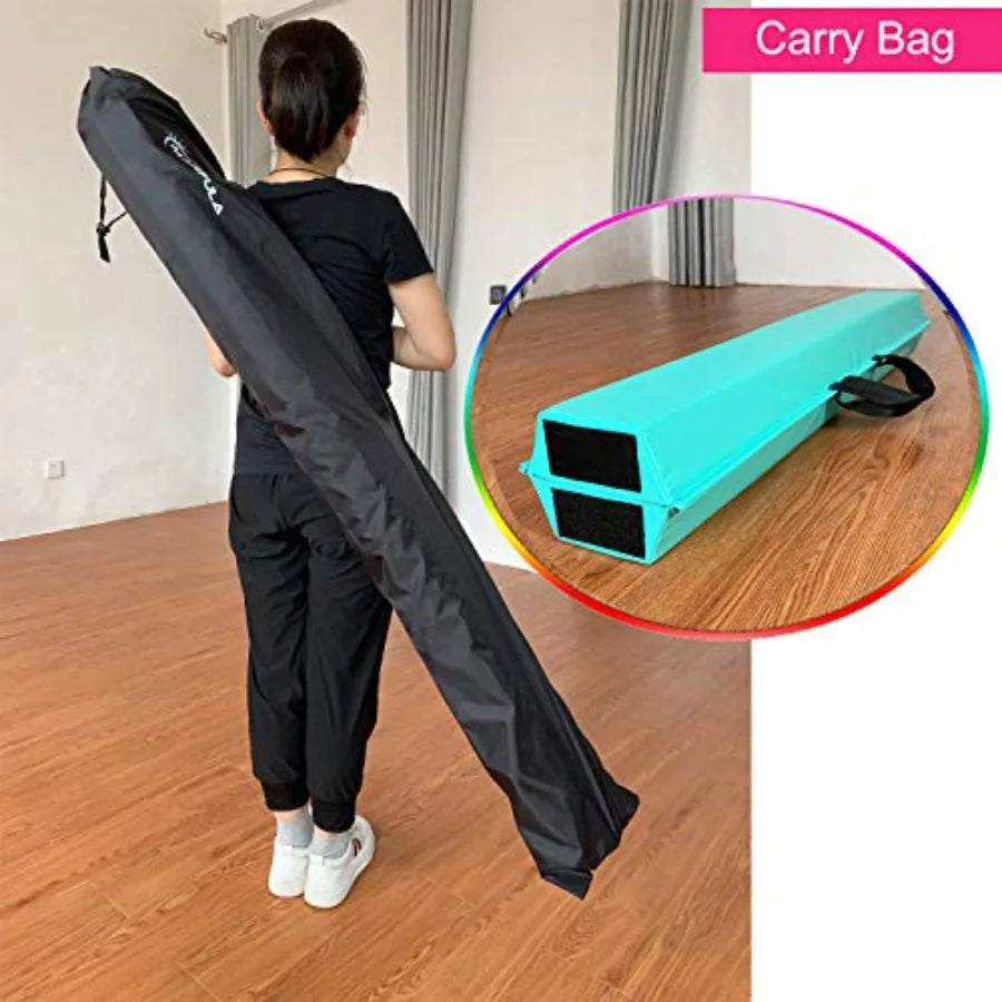 Balance Beam - Folding Floor Gymnastics Equipment for Non-Slip Base Wood Finish Natural Color Adjustable 6 FT to 10 FT for Home