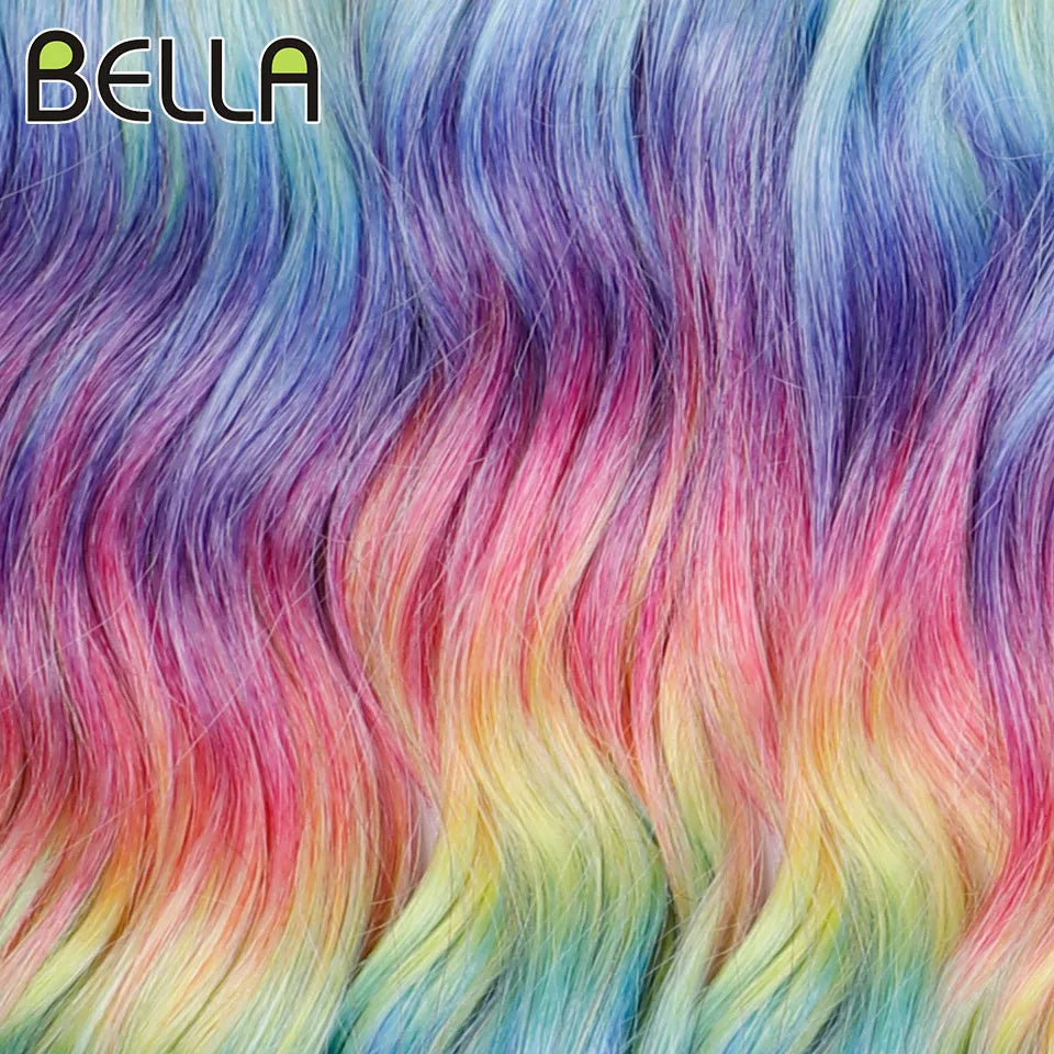 FASHION IDOL 24" 3pcs Deep Wave Curl Hair Synthetic Water Wave Braiding Hair Extensions Ombre Rainbow color Twist Crochet Hair