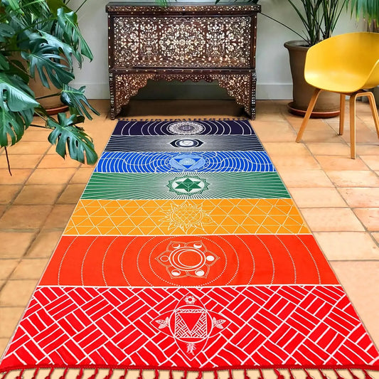 Chakra Meditation Mat Yoga Rug Beach Blanket Sunscreen Shawl Wall Tapestry Decor 59in Polyester