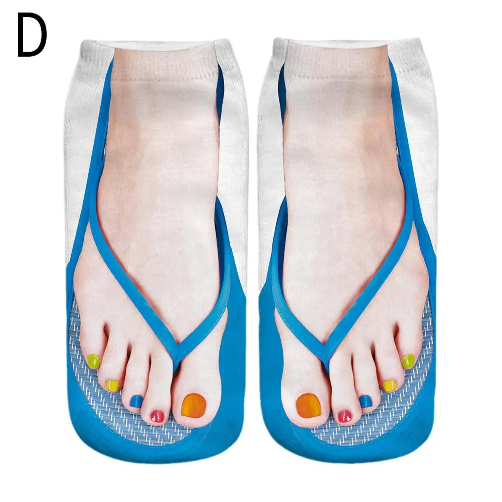 1 Pair 3D Printing Pattern Flip Flop Socks Funny Socks for Women Flip-flop Ankle Socks Low Cut Floor Socks Hosiery Novelty Gifts