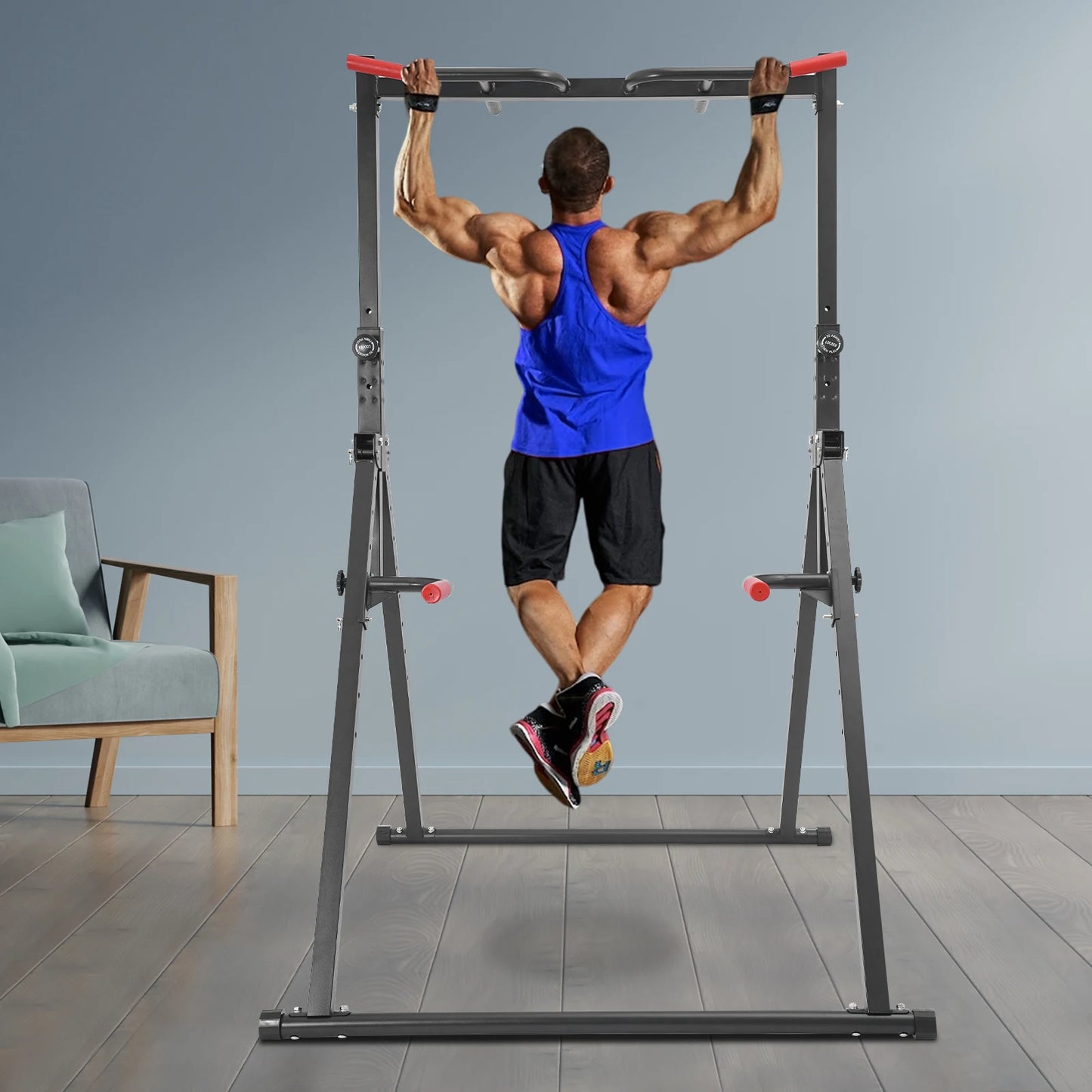 Pull Up Bar Dip Bar Power Tower Workout Dip Station Height Adjustable Free Standing Chin Up Bar Home Gym Equipment 440LBS Weight