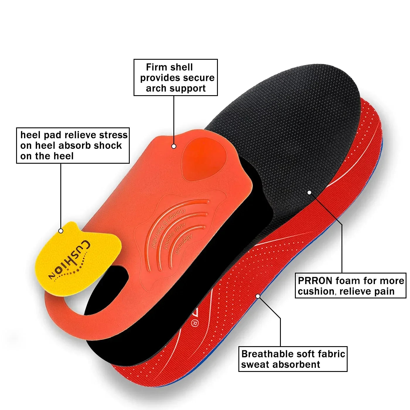 Plantar Fasciitis Orthopedic Sport Insole Men Women Flat Feet High Arch Support Heel Pain Orthotic Insert Shoe Sole Work Boot