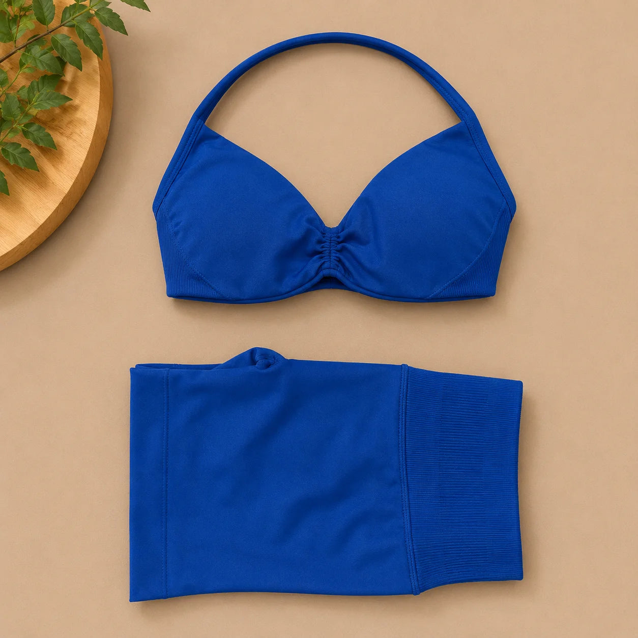NoLogo Women 2 Piece Yoga Outfit Seamless Strappy Bra High Waist Butt Lifting Scrunch Shorts Gym Activewear