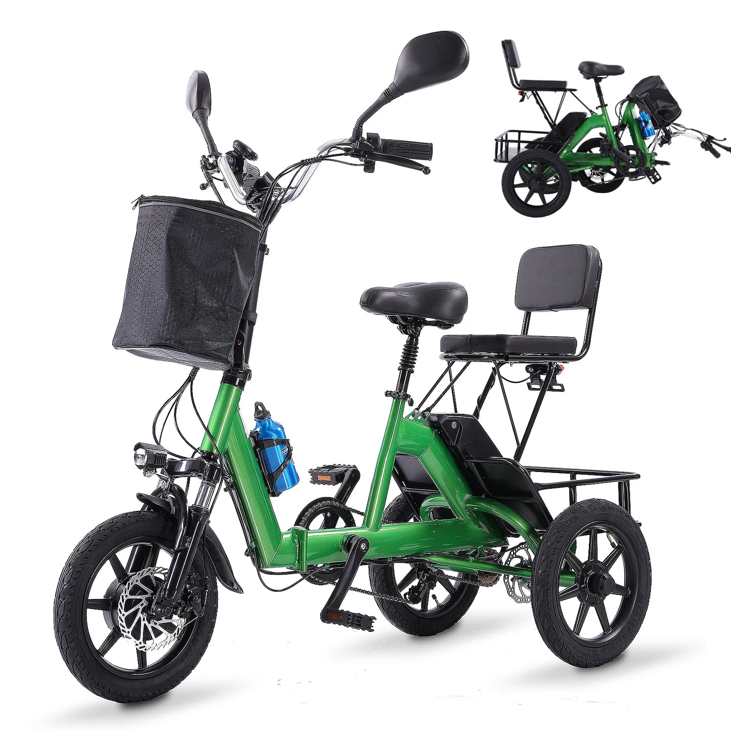 Electric Tricycle for Adults Foldable, 350W Electric Trike, Folding Trike Ebike, 3 Wheel Bikes for Adults 480Wh Removable Batter