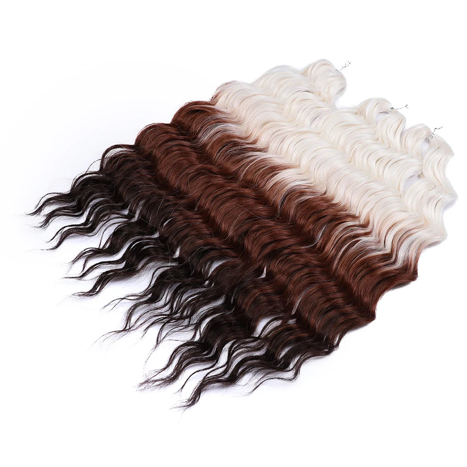 FASHION IDOL 24" 3pcs Deep Wave Curl Hair Synthetic Water Wave Braiding Hair Extensions Ombre Rainbow color Twist Crochet Hair
