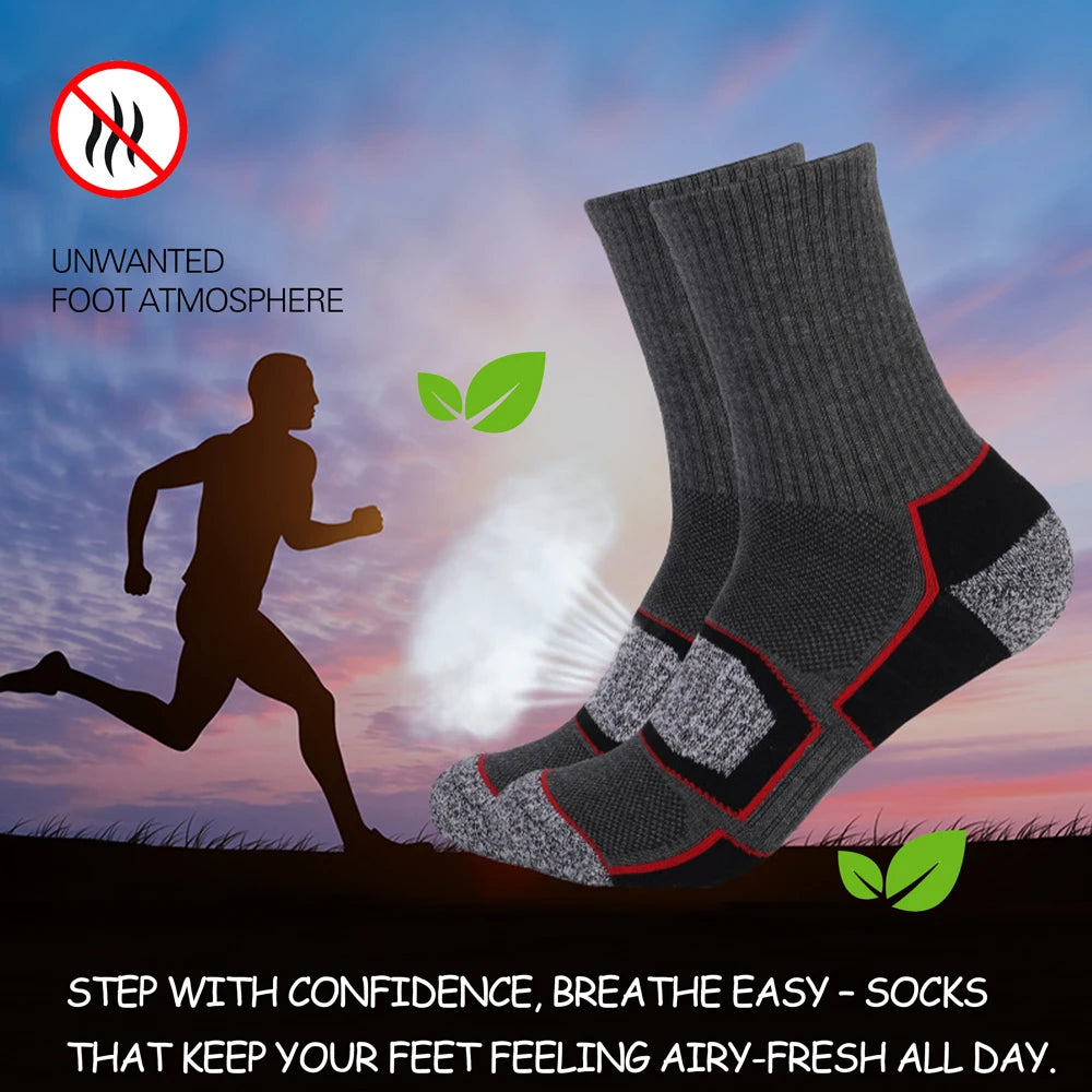 6 Pairs Men's Heavy Cushion Hiking Socks Cotton Anti-Odor Moisture-Wicking Unisex Sizes 35-50 for Trekking Running Multi-Pack