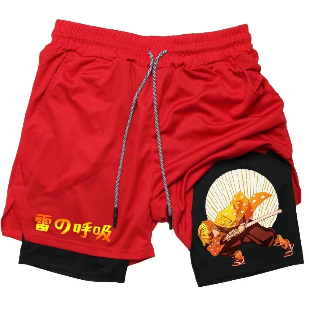 Outdoor Jogging Fitness Shorts Men's Printed Performance Double Layer Shorts Gym Workout Training Pants M-3xl