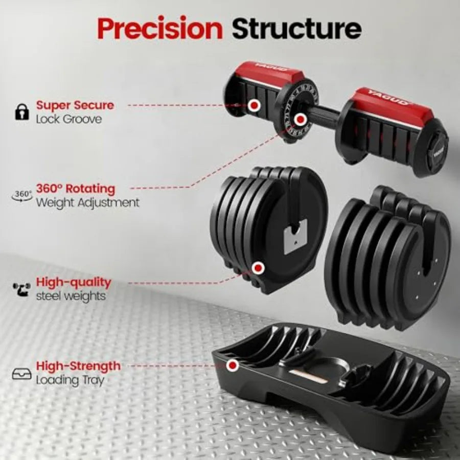 Adjustable Dumbbell Set 90 lbs Weights 1 Hand Rotation Safety Lock System Anti-Slip Textured Handle Space-Saving Dumbbell Set f