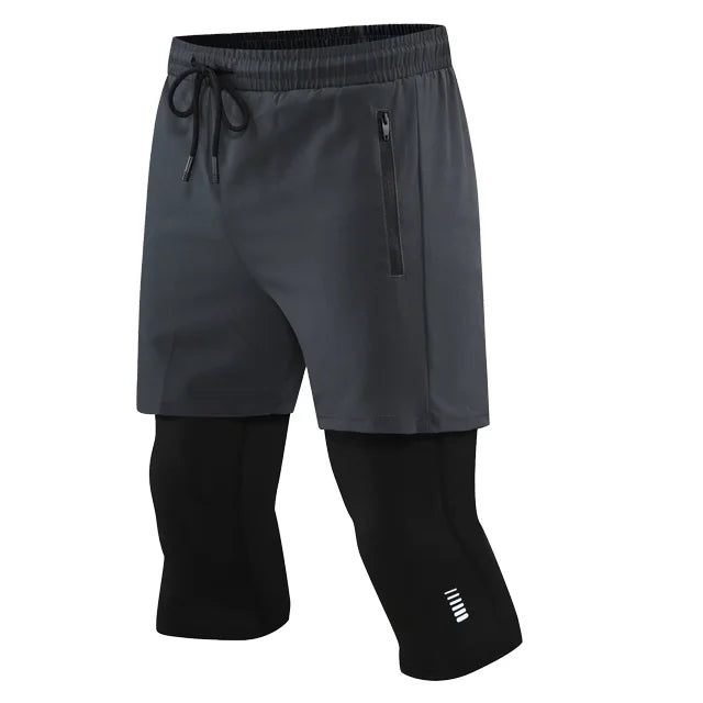 Men Tight Sport 2 In 1 Cropped Pants 2024 Summer Elastic Quick-dry Compression Workout Training Exercise Running Sports Shorts