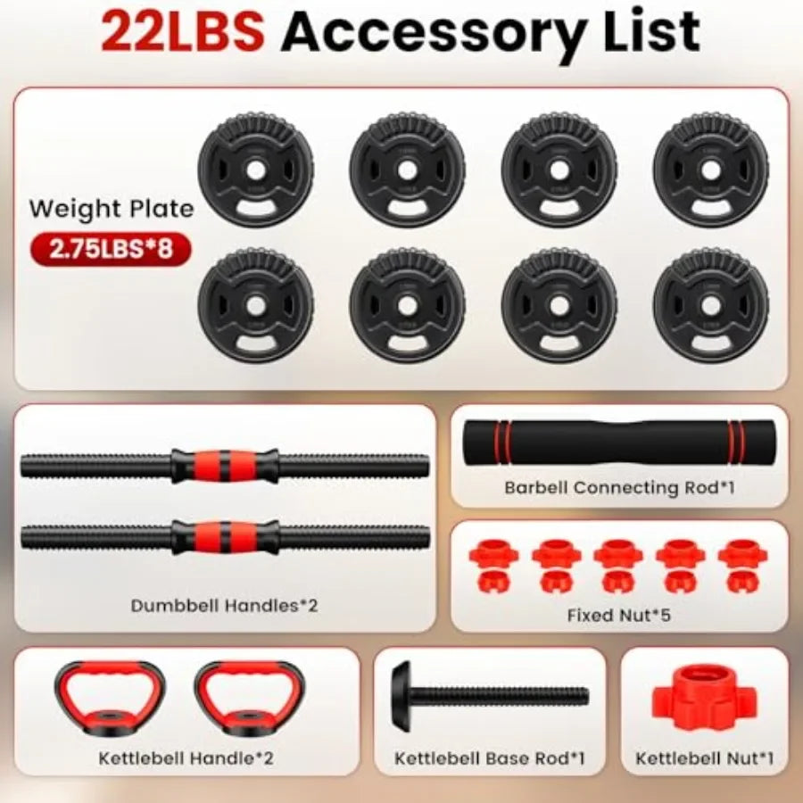 Adjustable Dumbbell Set 22/33/45/70/90lbs Free Weight Set with Connector 5-in-1 Dumbbell Set for Barbells Kettlebells Push up S
