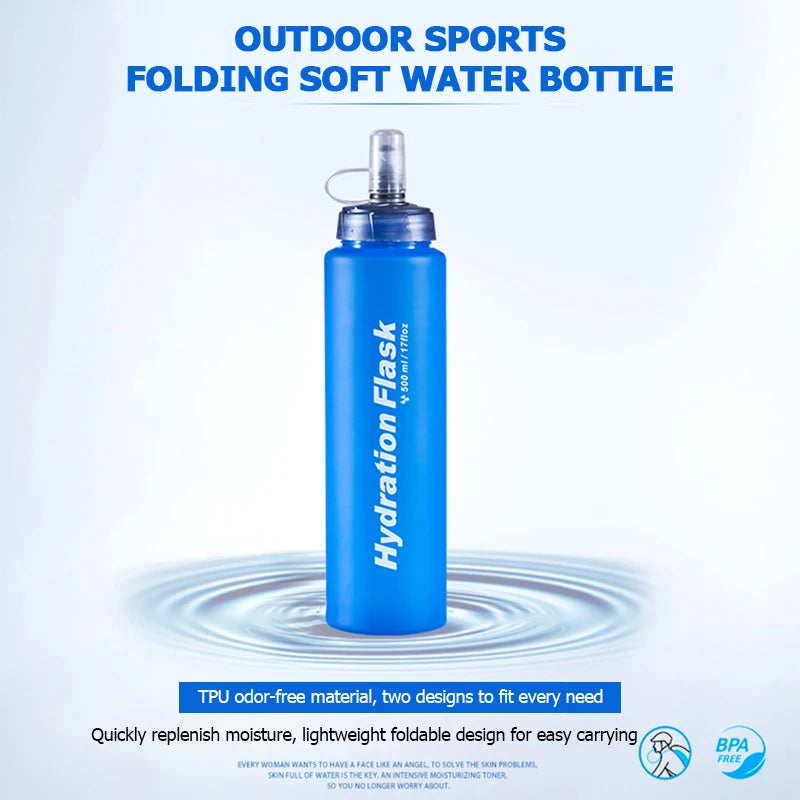 Foldable TPU Soft Flask Water Bottles 250ml 500ml 750ml Running Hydration Pack Waist Bag Vest Outdoors Sport Water Bottle Bag