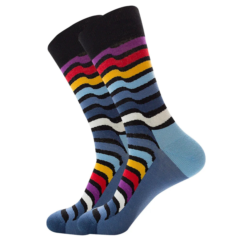 Men's Happy socks Colorful striped women's socks High quality checkered diamond geometry Harajuku combed cotton socks gift socks