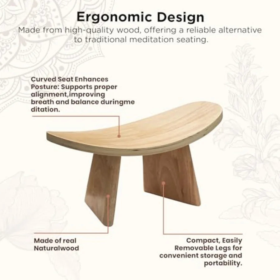 Ergonomic Wooden Meditation Bench for Seiza and Yoga Practice - Natural Portable Kneeling Seat for Travel and Prayer