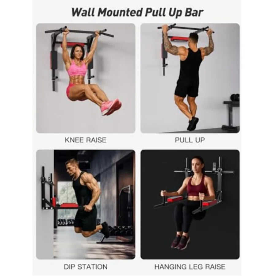 CRYSTAL FIT Multifunctional Wall Mounted Pull Up Bar Chin Up Bar and Dip Station Heavy Duty Steel Supports to 440 Lbs Home Gym