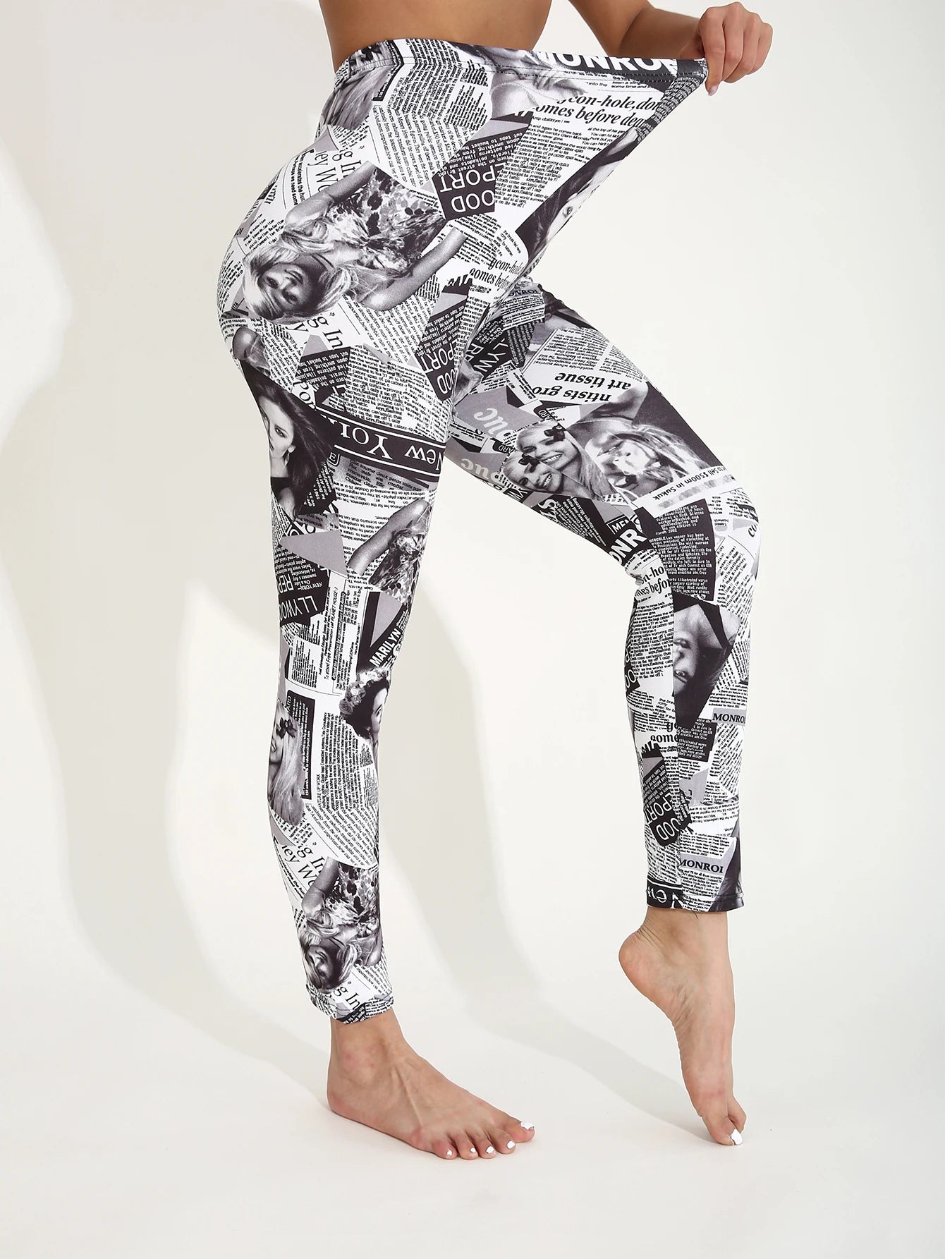 Autumn Winter 1PACK Women's Newspaper Portrait Pattern Sexy Tight Legging Casual Sports Elegant Fitness Yoga Pants