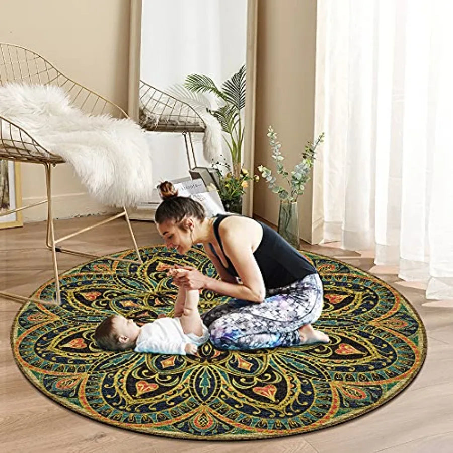 Large Round Yoga Mat 4.6'X3.5mm for Exercise Premium Extra Thick Ultra Comfortable Non Slip Meditation Mat