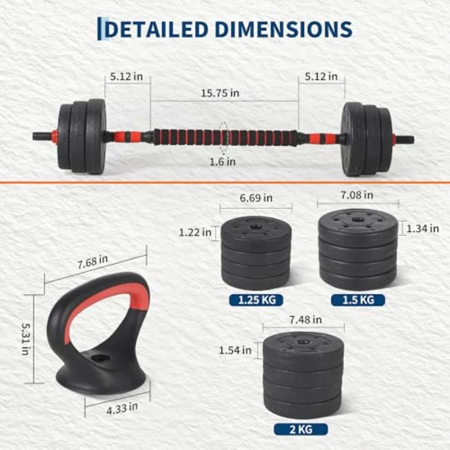 Adjustable Dumbbell Set 44/55/66lbs Free Weights Dumbbells Set 4 in 1 Dumbbells Set Used as Dumbbell Barbell Kettlebell Push-Up