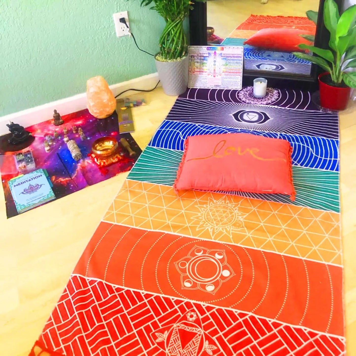 Chakra Meditation Mat Yoga Rug Beach Blanket Sunscreen Shawl Wall Tapestry Decor 59in Polyester