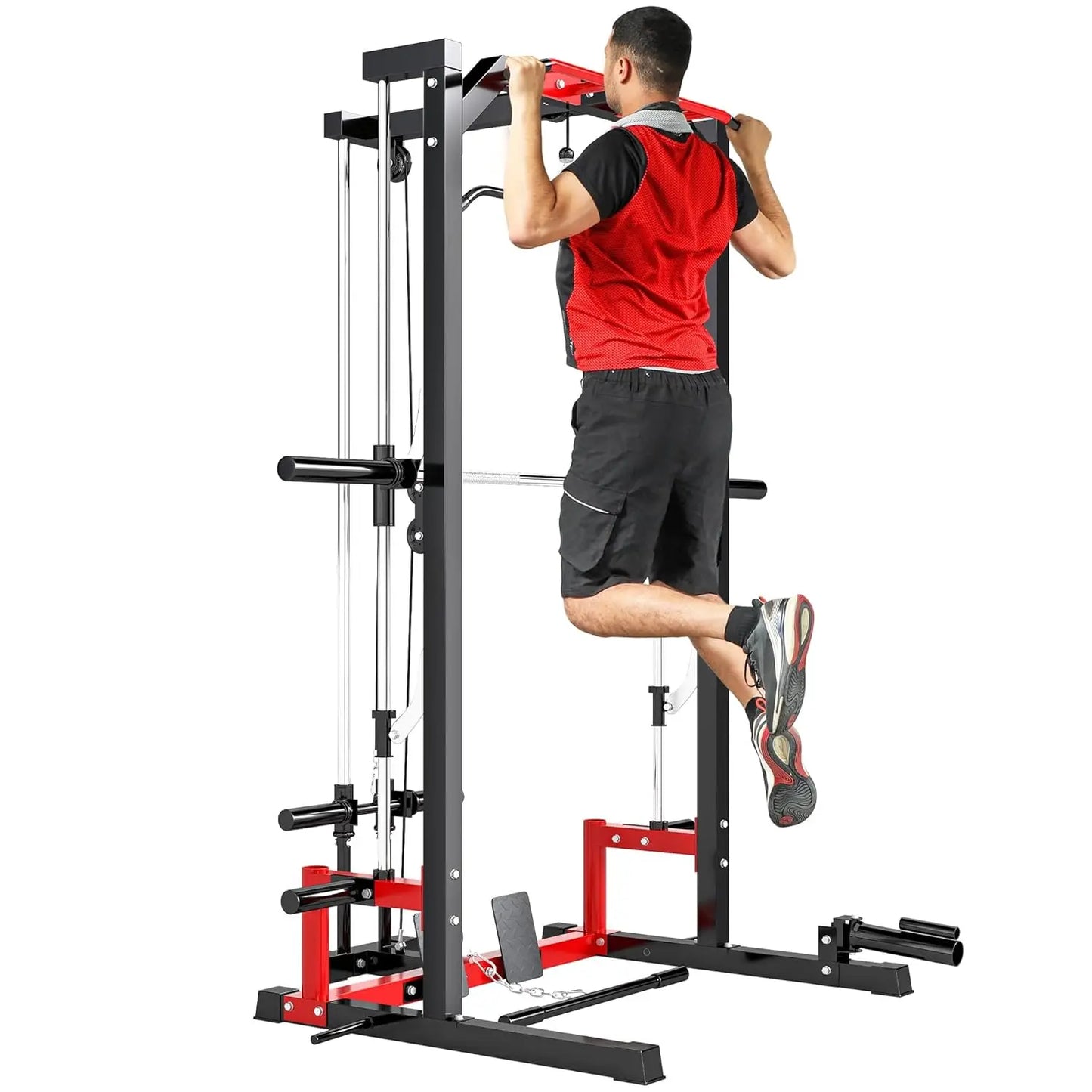 Power Cage Smith Machine, Multi-Function Power Rack with Pull Up Bar, LAT Pull Down System and Squat Rack, Barbell Bar,, Custom